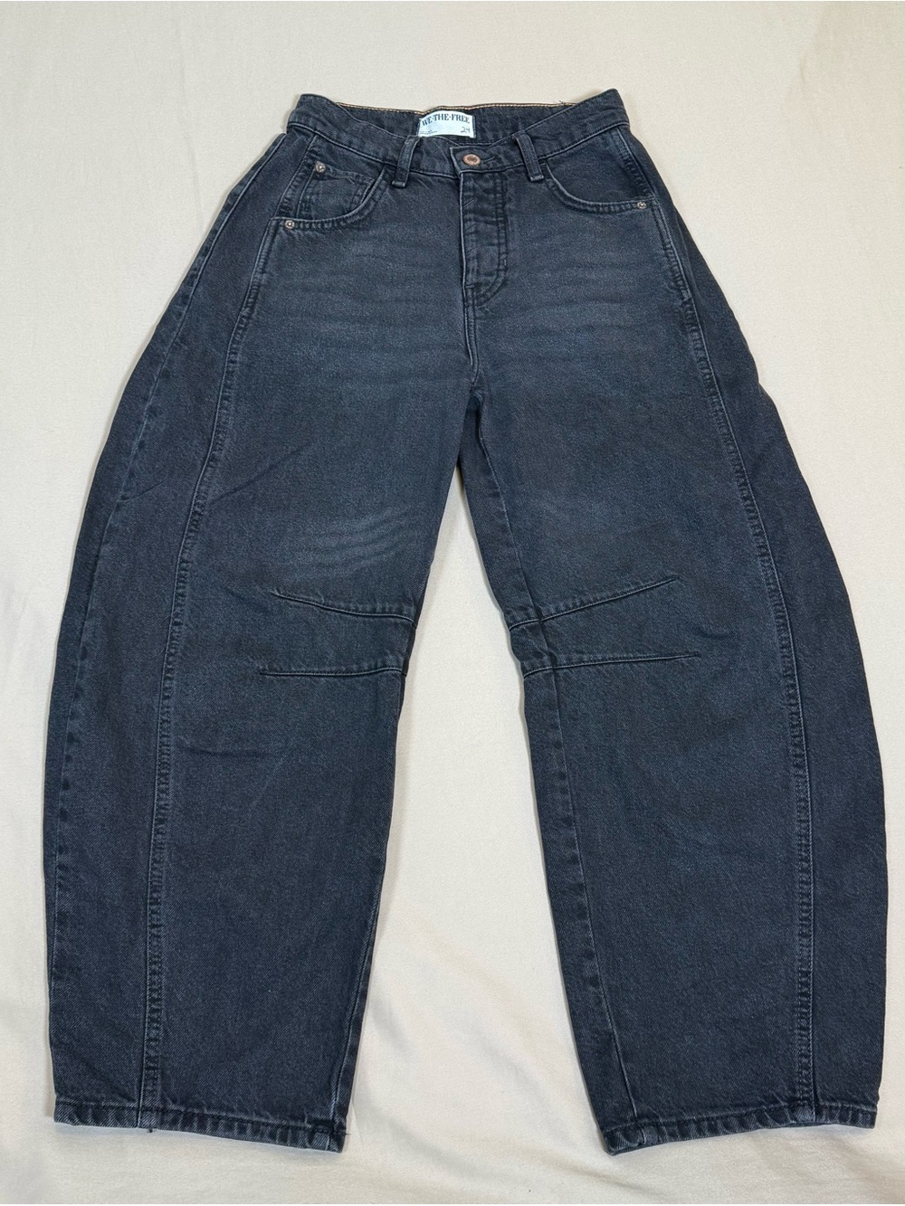 We The Free Black Good Luck Mid Rise Barrel Jeans, size 24.